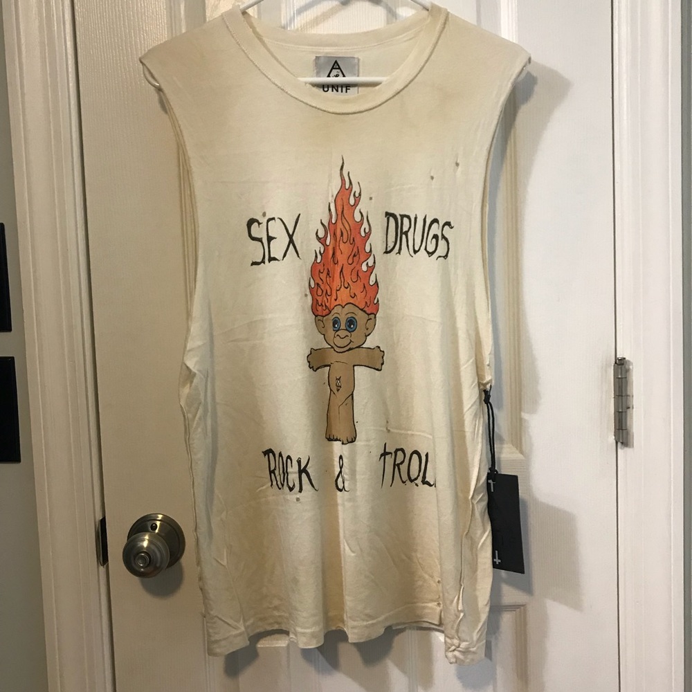 NWT XS Unif Sex Drugs Rock And Troll tank tee